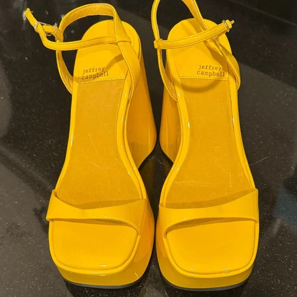 Jeffrey Campbell Yellow Patent Platform Wedge Sandals - Picture 2 of 6